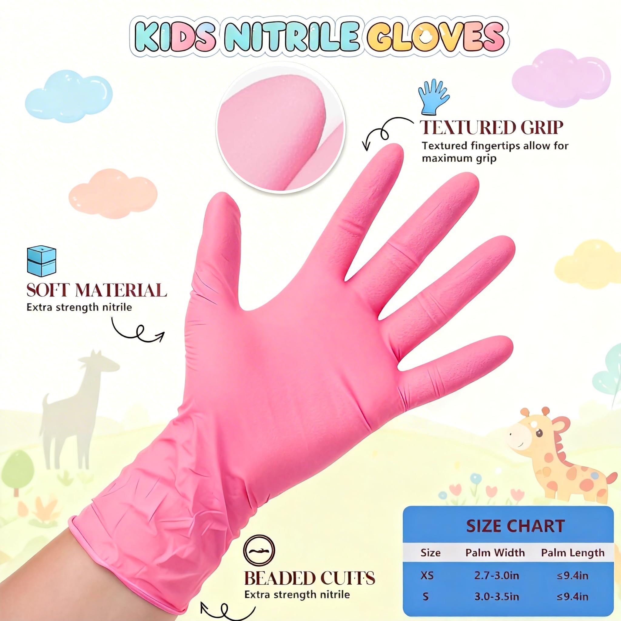 AYUMAT Kids Disposable Gloves for 6-10 Years,Pink Nitrile Gloves Durable and Protective for Painting, Cleaning, Cooking, Gardening (S,100PCS)