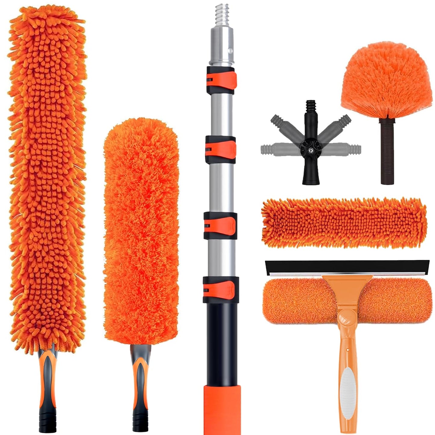 20FT High Reach Duster Cleaning Kit with 3-12 FTExtension Pole, High Ceiling Fan Cleaner Duster Tool for Fan Blades, Extendable Reusable Cobweb