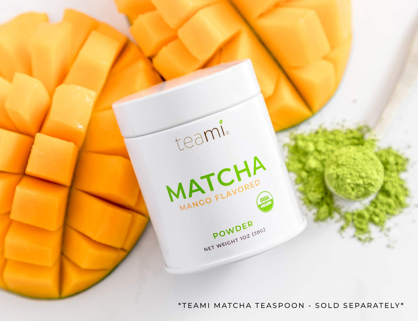 Teami Matcha Green Tea Powder - with Real Mango - Ceremonial Grade USDA Organic - Best for Lattes, Smoothies, Baking, Recipes, Traditional Preparation