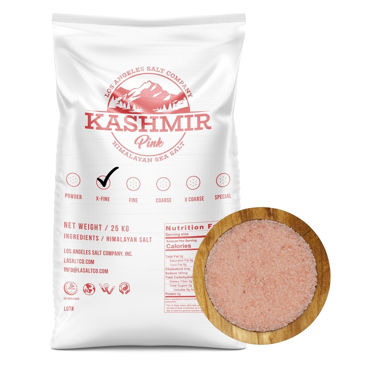 LA SALT CO Kashmir Pink Himalayan Salt X-FINE 2-55 lbs | Pure, Food Grade with 84 Trace Minerals | Supports Healthy Circulation & Helps Reduce