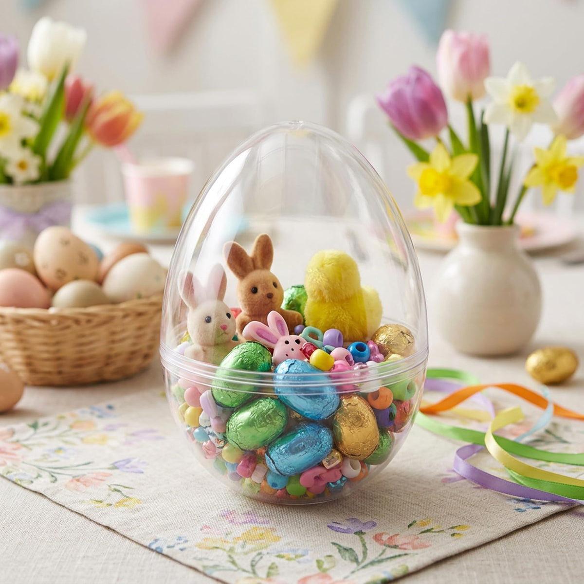 Ameble 2-Pack 12cm Clear Giant Plastic Easter Egg, Openable Containers for Candy, Toys, Party Favors, Reusable Easter Egg Basket Fillers
