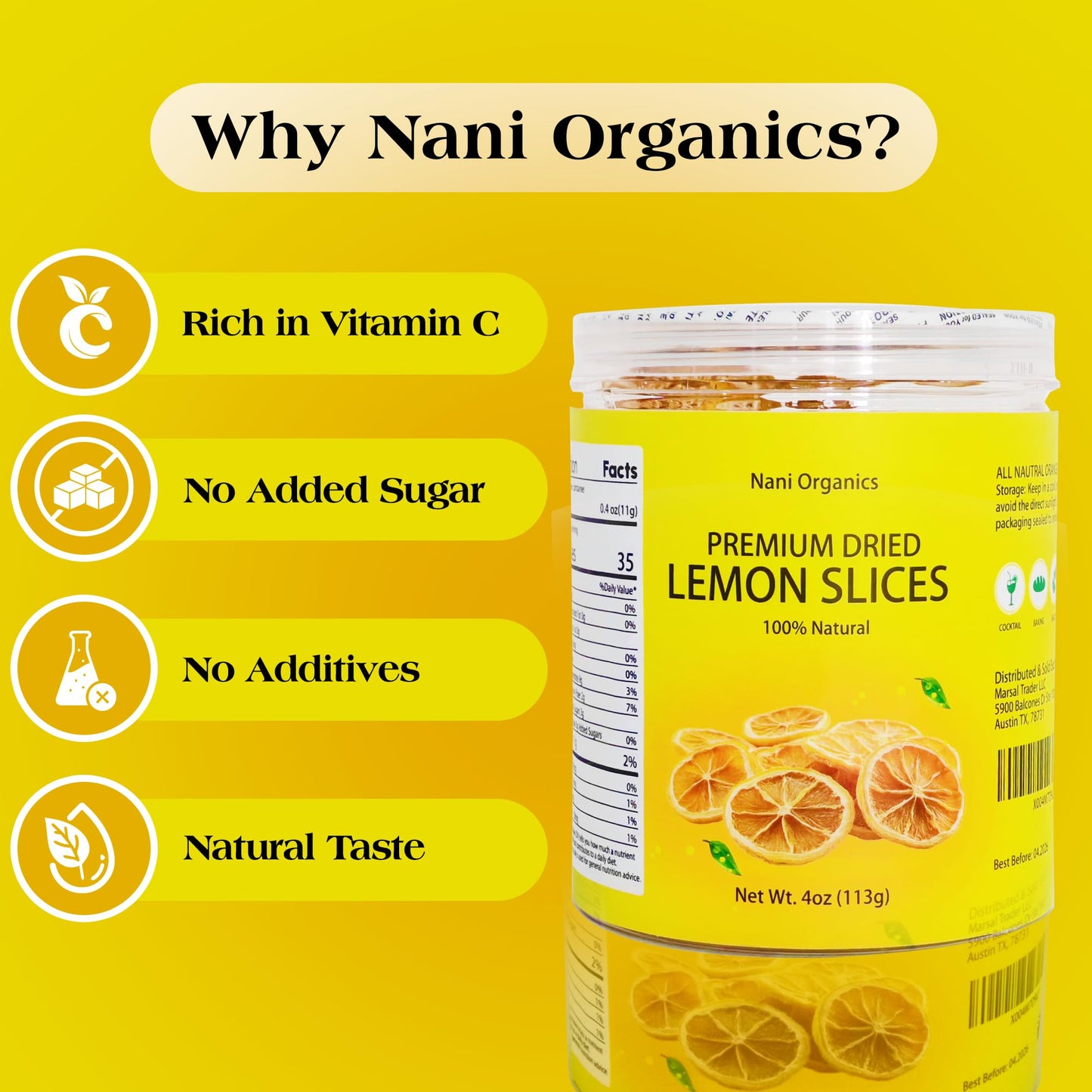 Premium Dried Lemon Slices 4oz (113g) - 100% Natural, Handpicked & Additive-Free | Dehydrated Lemon Slices for Cocktails, Teas, Baking, Decor & Crafts