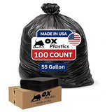 55 Gallon Trash Bags Heavy Duty - Large Black Contractor Bags 36x52" - Industrial, Yard Waste, Lawn & Leaf, Construction Garbage Can Liners - Made in
