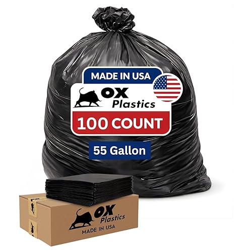 55 Gallon Trash Bags Heavy Duty - Large Black Contractor Bags 36x52" - Industrial, Yard Waste, Lawn & Leaf, Construction Garbage Can Liners - Made in