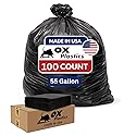 55 Gallon Trash Bags Heavy Duty - Large Black Contractor Bags 36x52" - Industrial, Yard Waste, Lawn & Leaf, Construction Garbage Can Liners - Made in