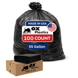 55 Gallon Trash Bags Heavy Duty - Large Black Contractor Bags 36x52" - Industrial, Yard Waste, Lawn & Leaf, Construction Garbage Can Liners - Made in