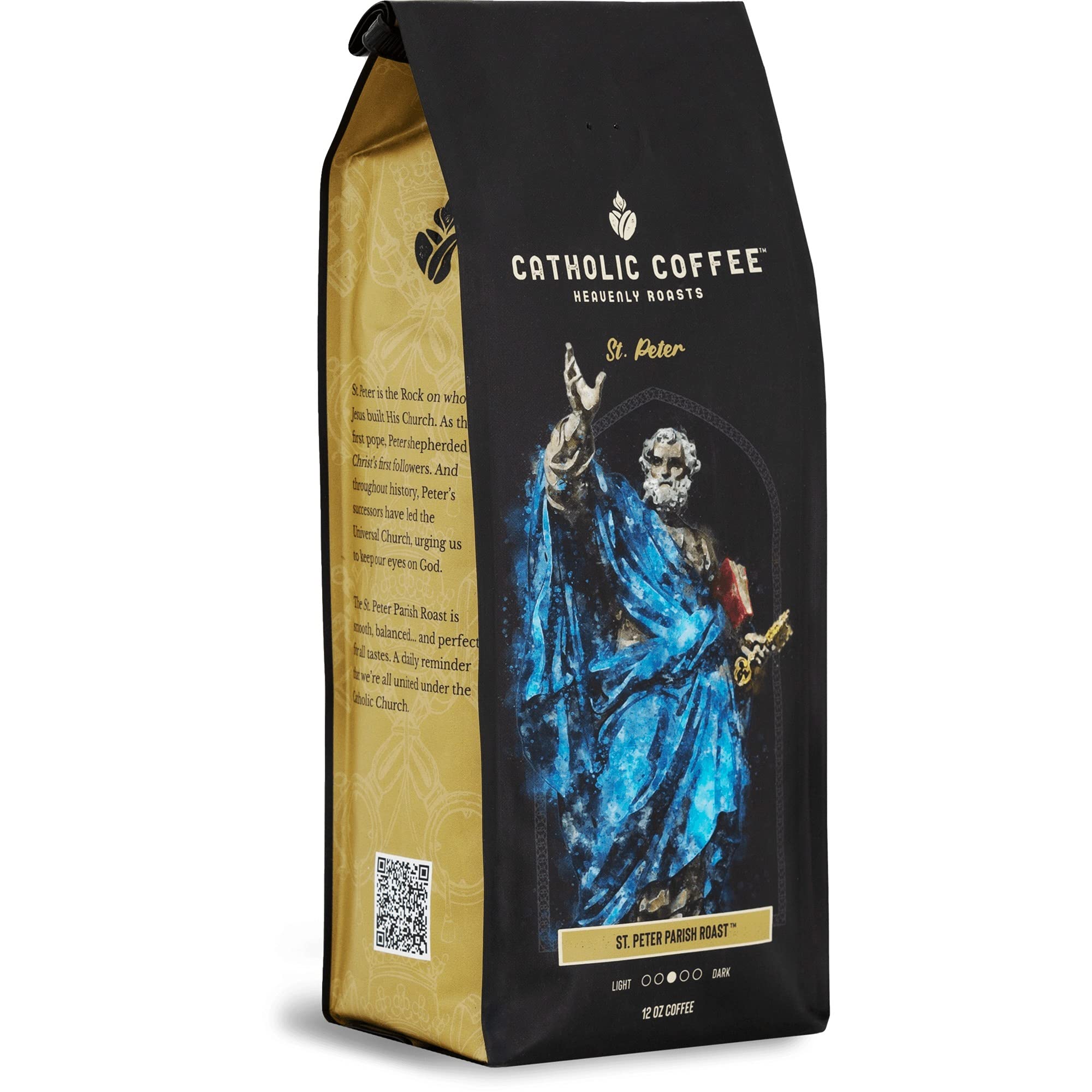 Catholic Coffee St. Peter | Medium Roast Whole Bean Coffee - Chocolate & Nutty Notes | 12oz Bag - Catholic Gift Honoring the First Pope and Rock