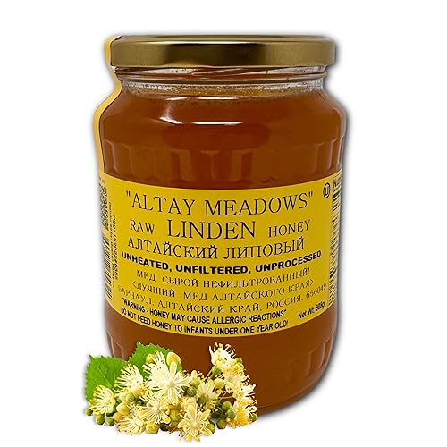 Altay Raw Linden Honey - 100% Pure, Unfiltered, Unpasteurized, Ethically Sourced - Glass Jar, 908g / 35.2oz