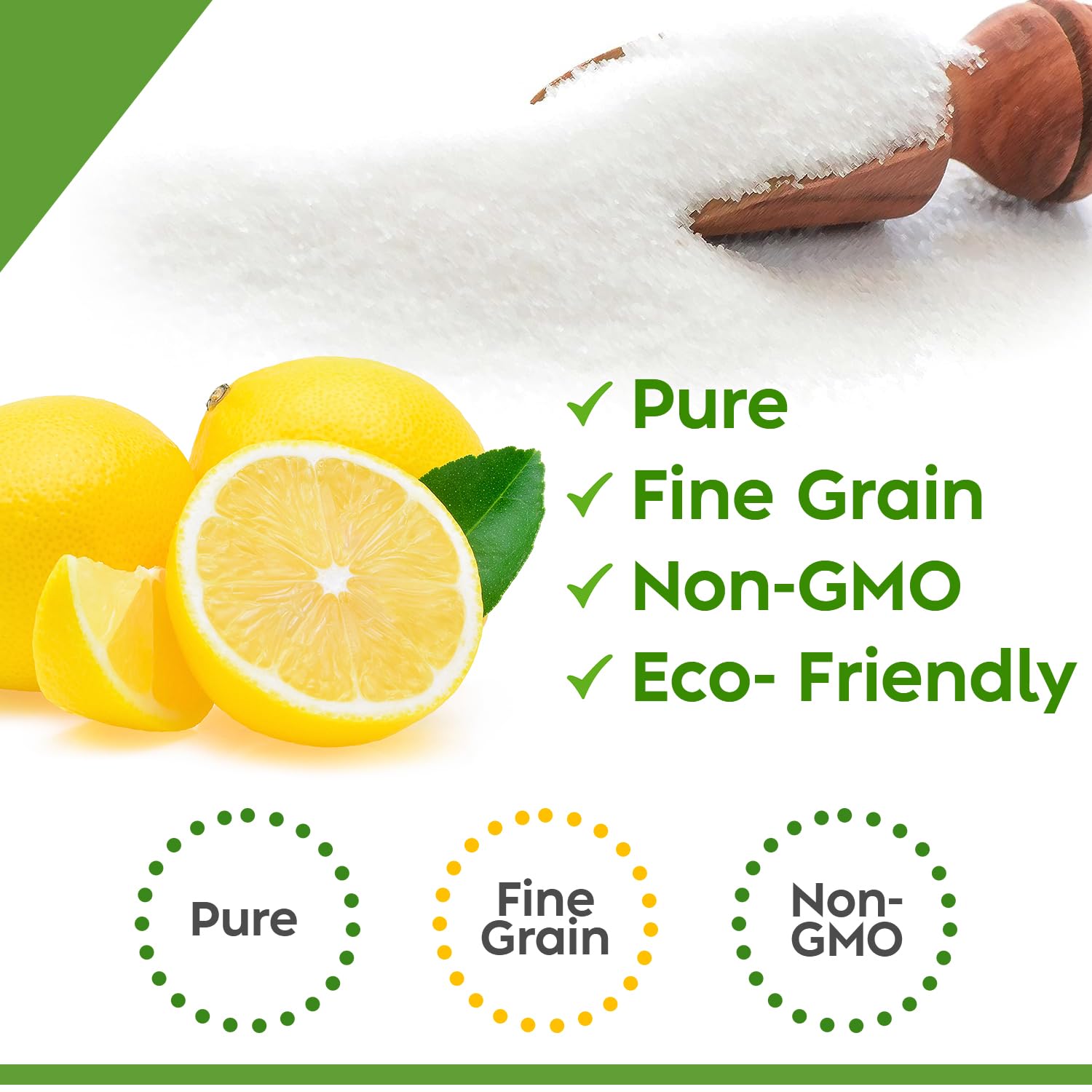 Green Piece® Citric Acid - 100% Pure -Medium Grain 100% Natural 16 oz - Resealable Bag Made