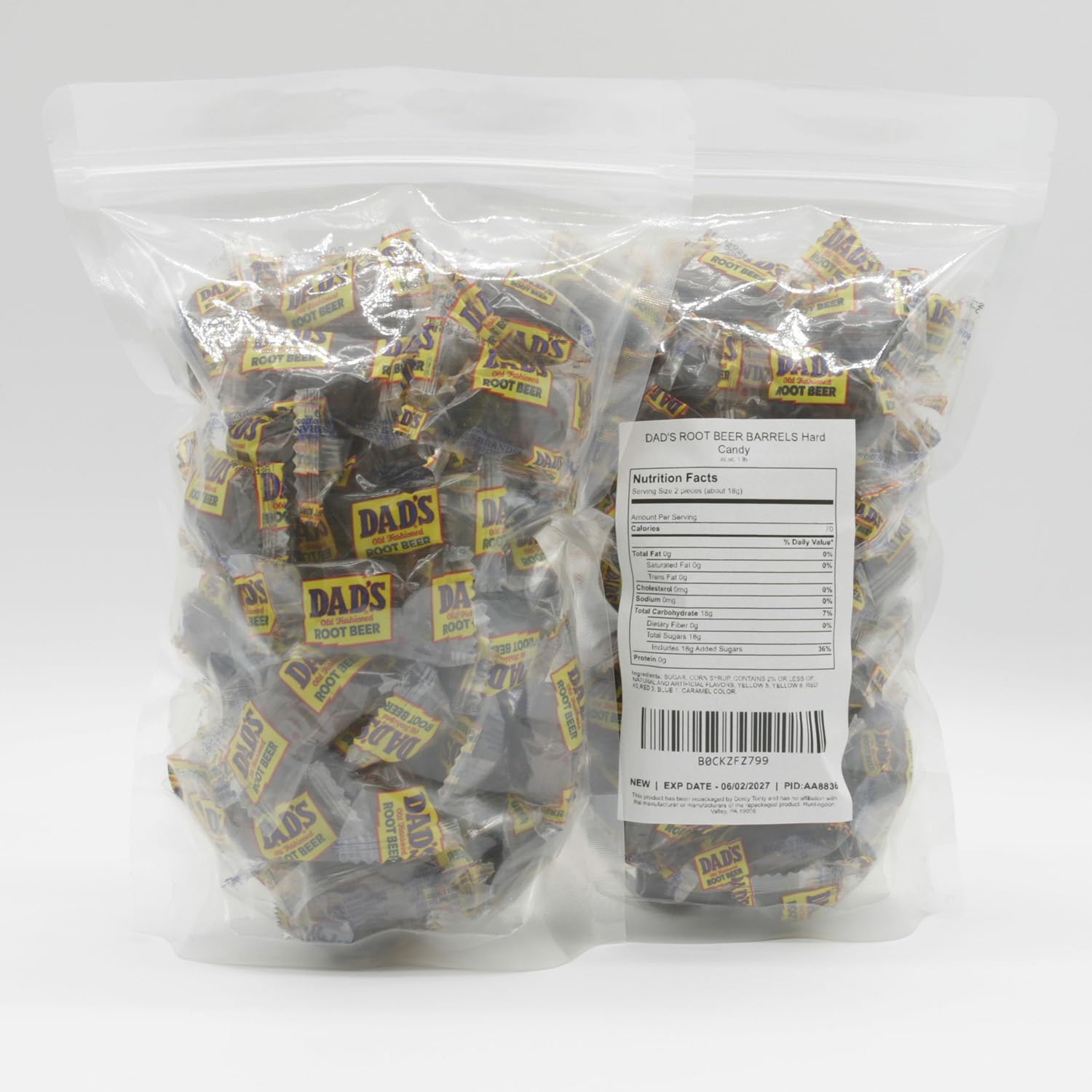 DAD'S ROOT BEER BARRELS Hard Candy 2 lb - Bulk Bag, Old Fashioned, Original Flavor, Individually Wrapped (100 Pieces)