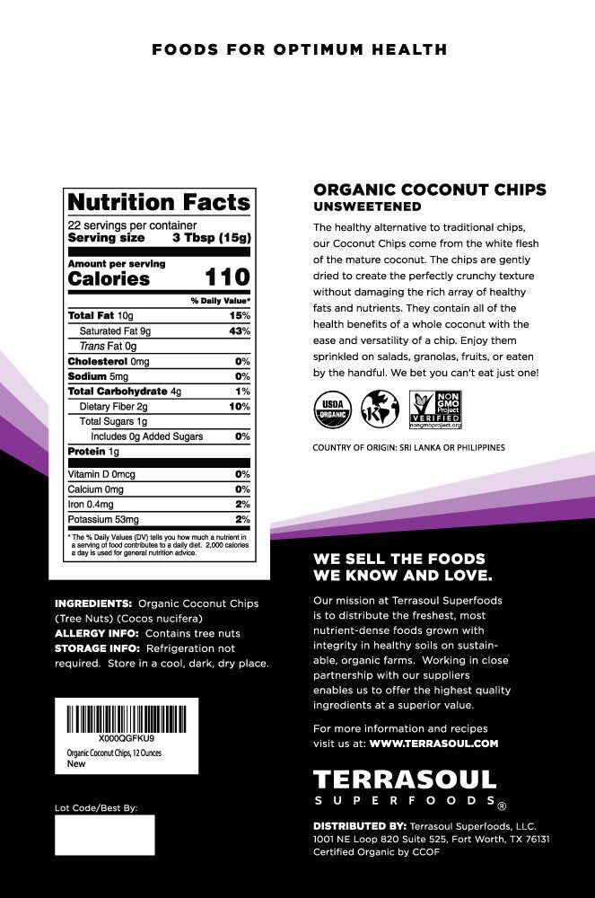 Terrasoul Superfoods Raw Coconut Chips (Organic), 2.25 Lbs (3 Pack)