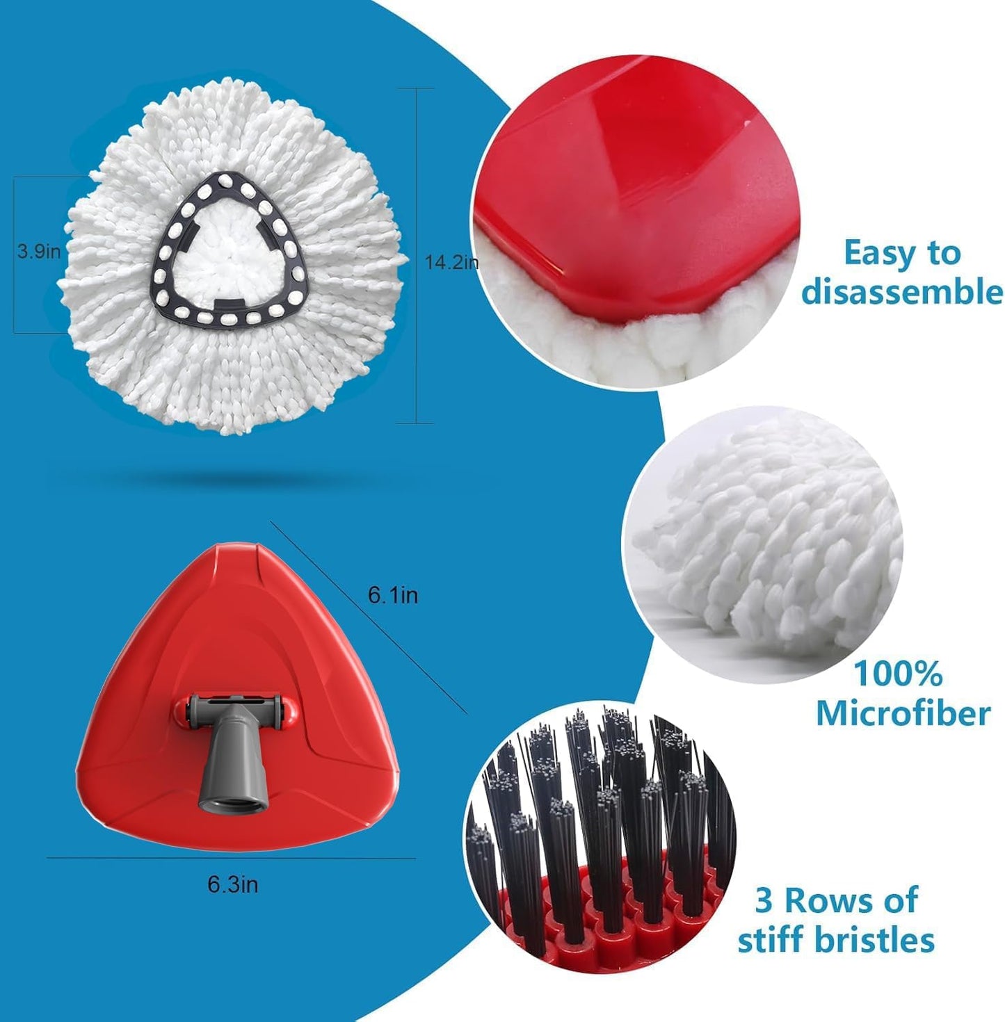 4 Pack Spin Mop Replacement Head Compatible with O Cedar EasyWring 1 Tank Microfiber, 30-58" Handle, Upgraded Triangle Mop Base and Scrub Brush Combo