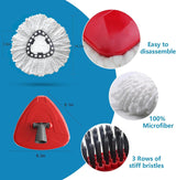 4 Pack Spin Mop Replacement Head Compatible with O Cedar EasyWring 1 Tank Microfiber, 30-58" Handle, Upgraded Triangle Mop Base and Scrub Brush Combo