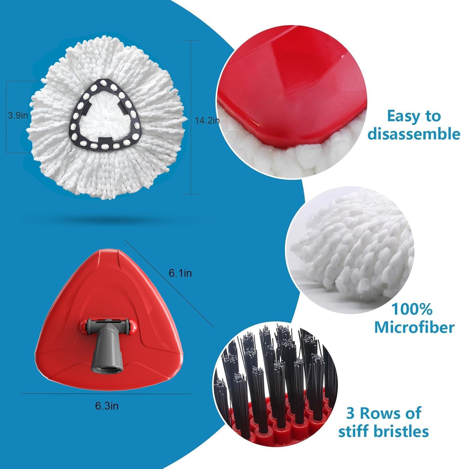 4 Pack Spin Mop Replacement Head Compatible with O Cedar EasyWring 1 Tank Microfiber, 30-58" Handle, Upgraded Triangle Mop Base and Scrub Brush Combo