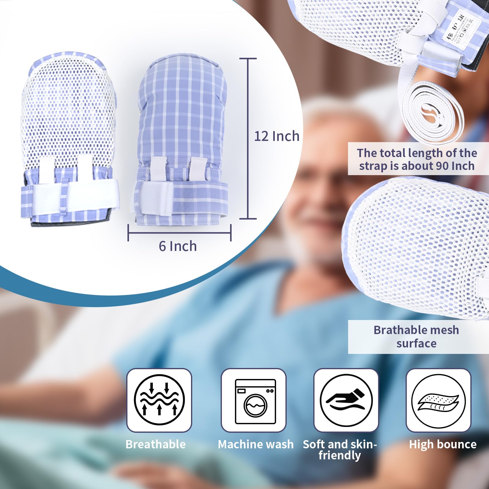 Ehucon Dementia Restraint Gloves Zipper Opening for Prevent Scratching Harm,Control Mitts for Elderly, Fingers Protection Dementia Products