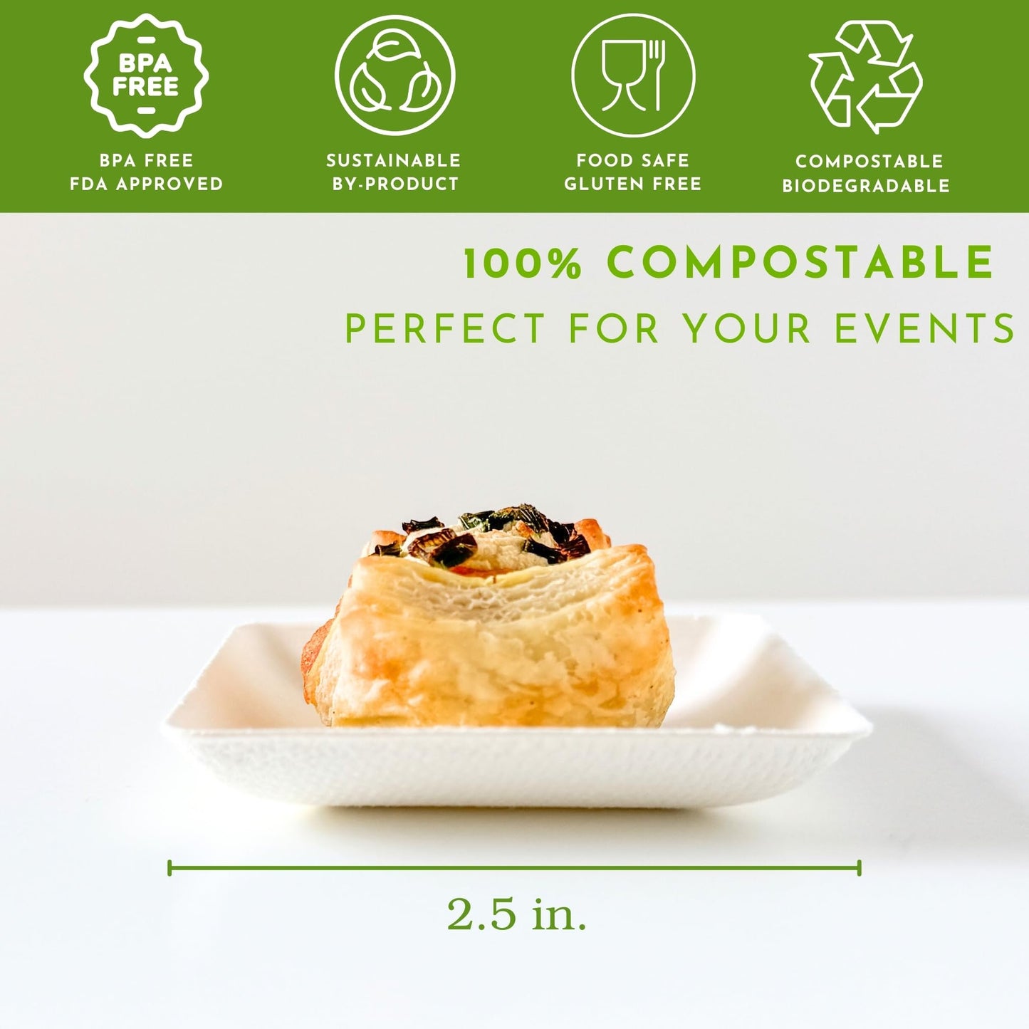 50ct 2.5" Tiny Sugarcane Square Eco-Friendly Disposable Plates Mini Square Plates for Desserts and Appetizers, Sustainable Party Wedding Catering