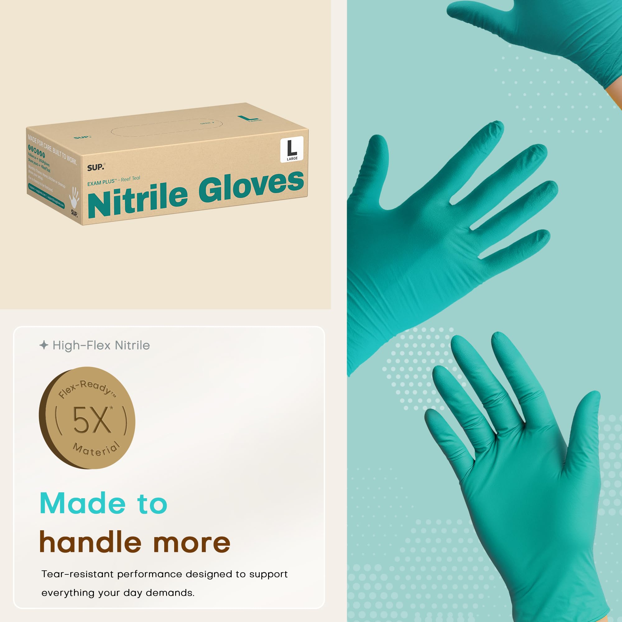 SUP Nitrile Exam Gloves, Powder-Free Latex-Free Food Safe Cooking Cleaning laboratory Disposable Medical Glove, Teal 1000 Ct (Large)