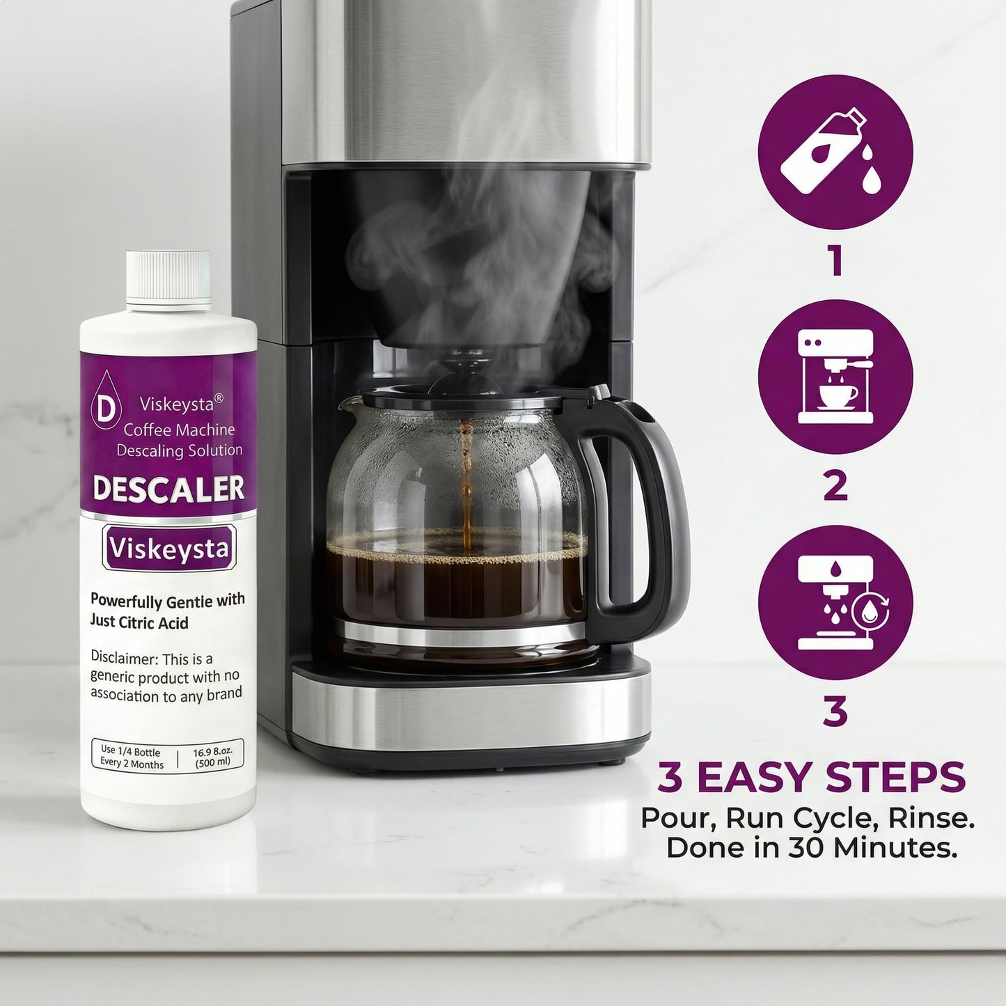 Viskeysta Descaling Solution for OXO Coffee Makers, 16.9 fl oz (500ml) Descaler Liquid, 4 Uses, Citric Acid Formula