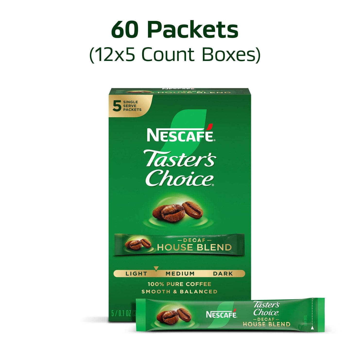 Nescafe Taster's Choice Decaf Instant Coffee, House Blend, 0.52 Ounce (Pack of 60 -12x5 pcs)