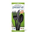 Preserve Recycled Plastic Cutlery Made in USA, 24 Count (8 Forks, 8 Knives, 8 Spoons), Black