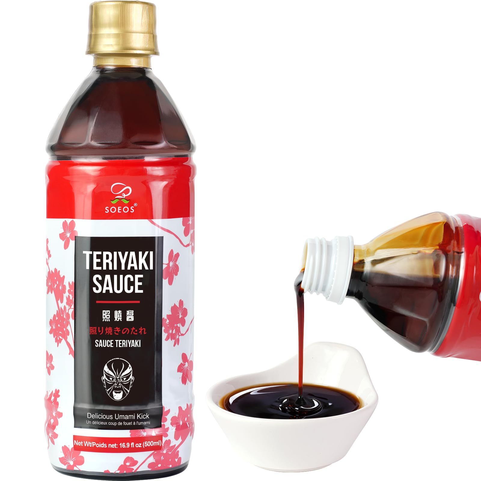 Soeos Teriyaki Marinade and Sauce, 16.9 Fl Oz (500 ml), Sweet and Savory Flavor, Perfect for Stir-Fry, Barbecue, Marinating, Versatile Sauce for Meat