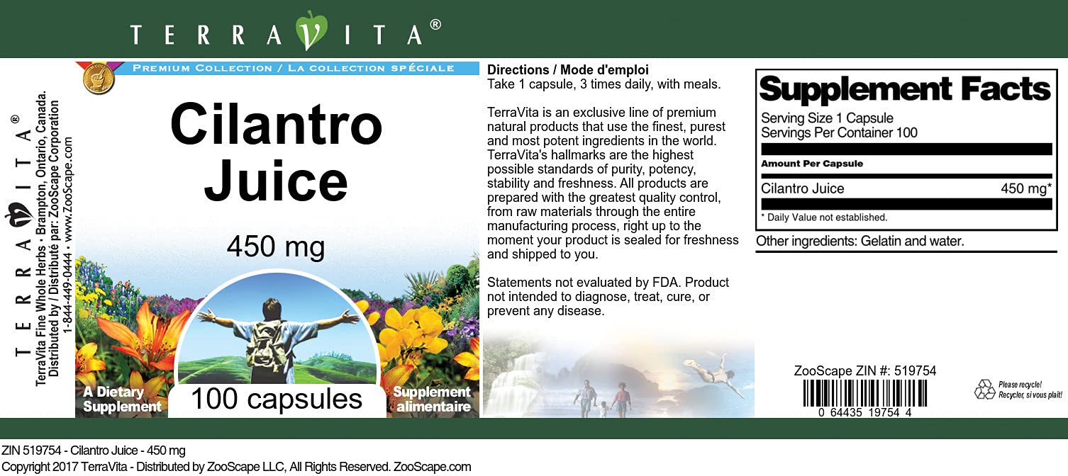 Cilantro Juice - 450 mg (100 Capsules, ZIN: 519754) - 3 Pack