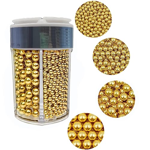4 in 1 Super Gold Pearl Sugar Sprinkles 6 oz, 4 sizes Candy Pearls Ideal for Baking, Cake and Cupcake Toppers, Cookie Decoration, Ice Cream Topping