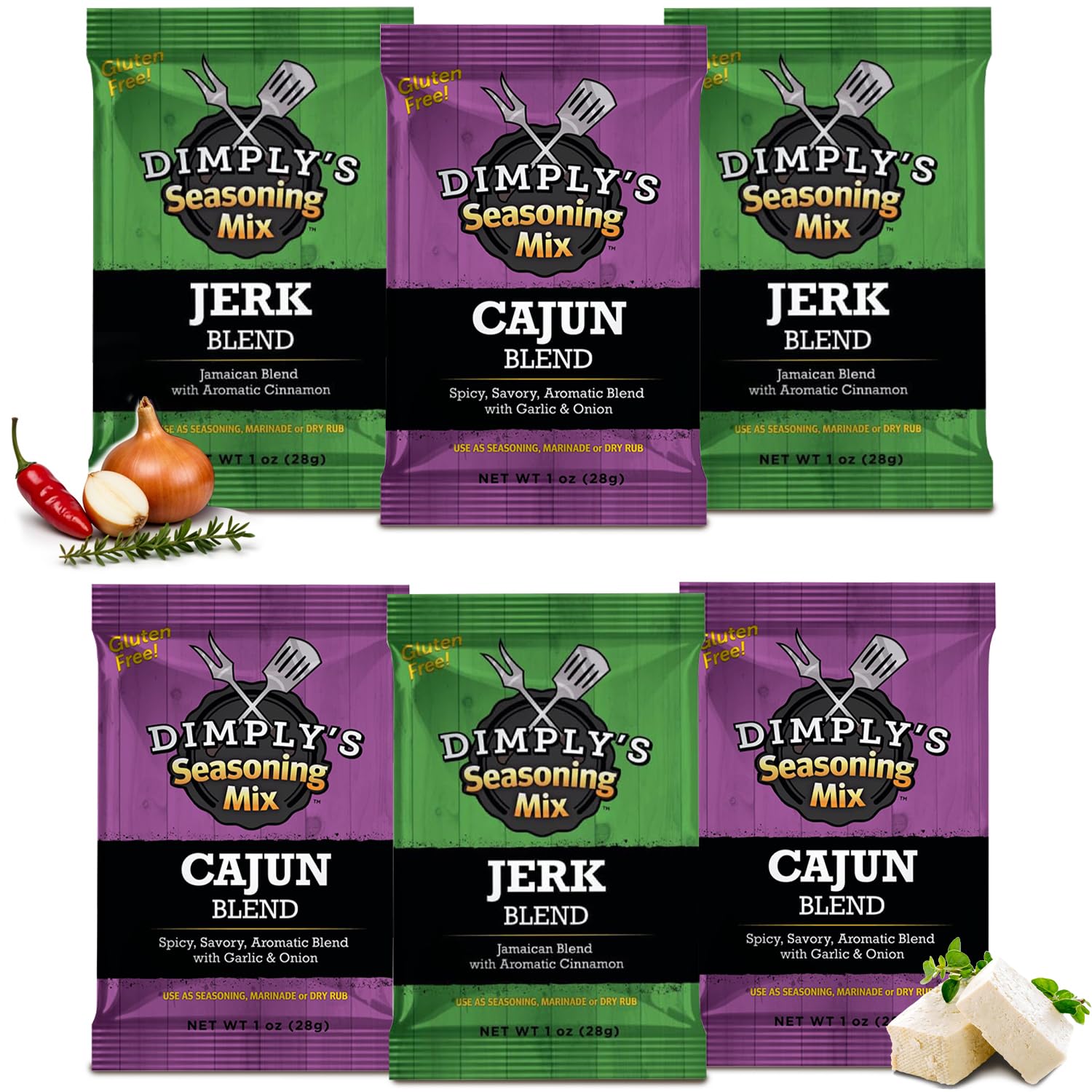 Dimply's Cajun and Jerk Seasoning Mix, Marinade and Dry Rub Perfect for Chicken, Meat, Vegetables, Tofu - Gluten Free, Preservative Free and MSG Free