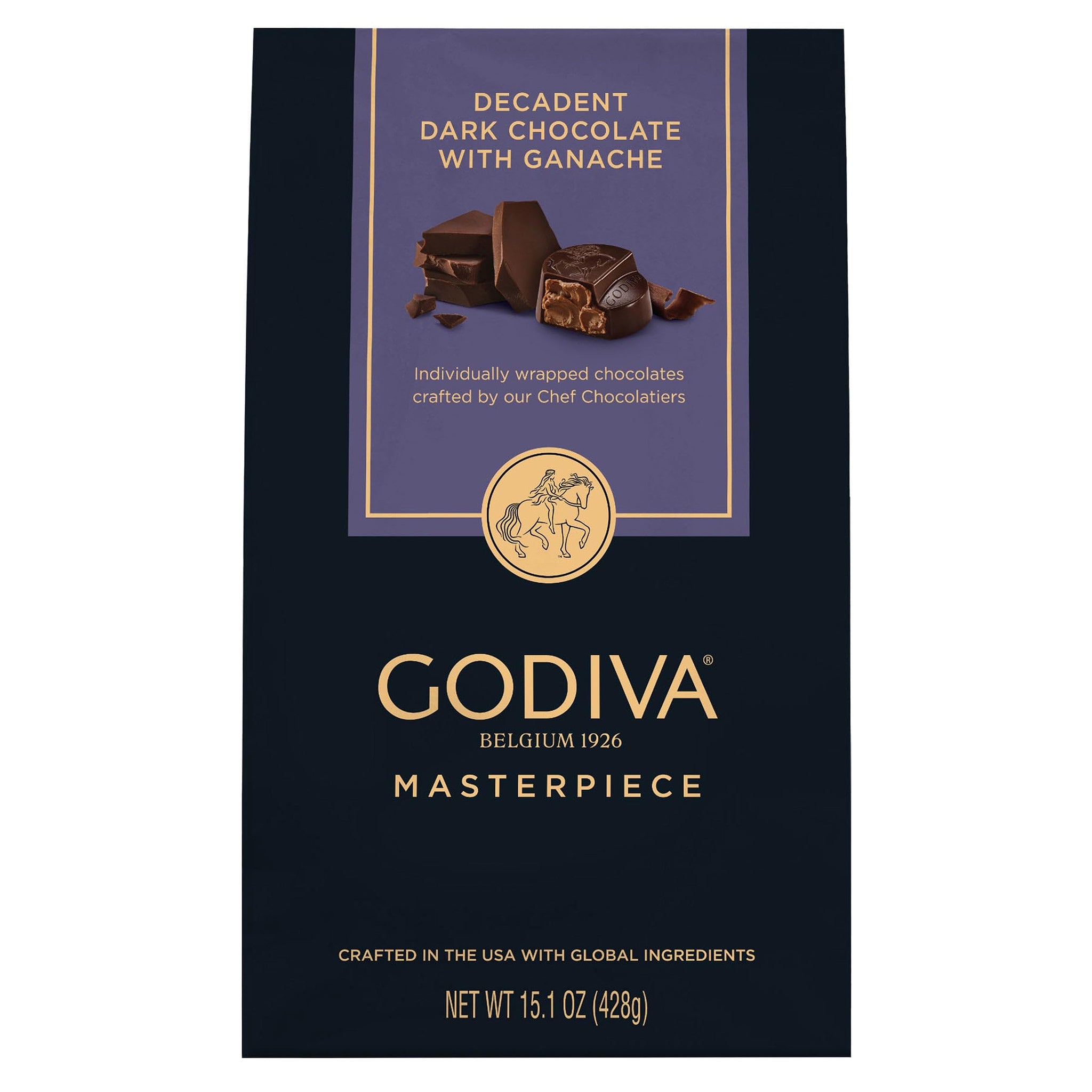 Godiva Masterpiece Dark Chocolate Bag, Individually Wrapped with Ganache Center, Gourmet Gift for Birthday, Holiday, Kosher, Halal, 15oz