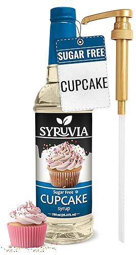 Syruvia Sugar Free Coffee Syrup, Cupcake Flavored Syrup for Drinks, Lattes, and Desserts - 25.4 fl oz, With Pump