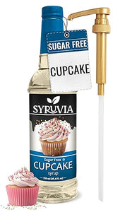 Syruvia Sugar Free Coffee Syrup, Cupcake Flavored Syrup for Drinks, Lattes, and Desserts - 25.4 fl oz, With Pump