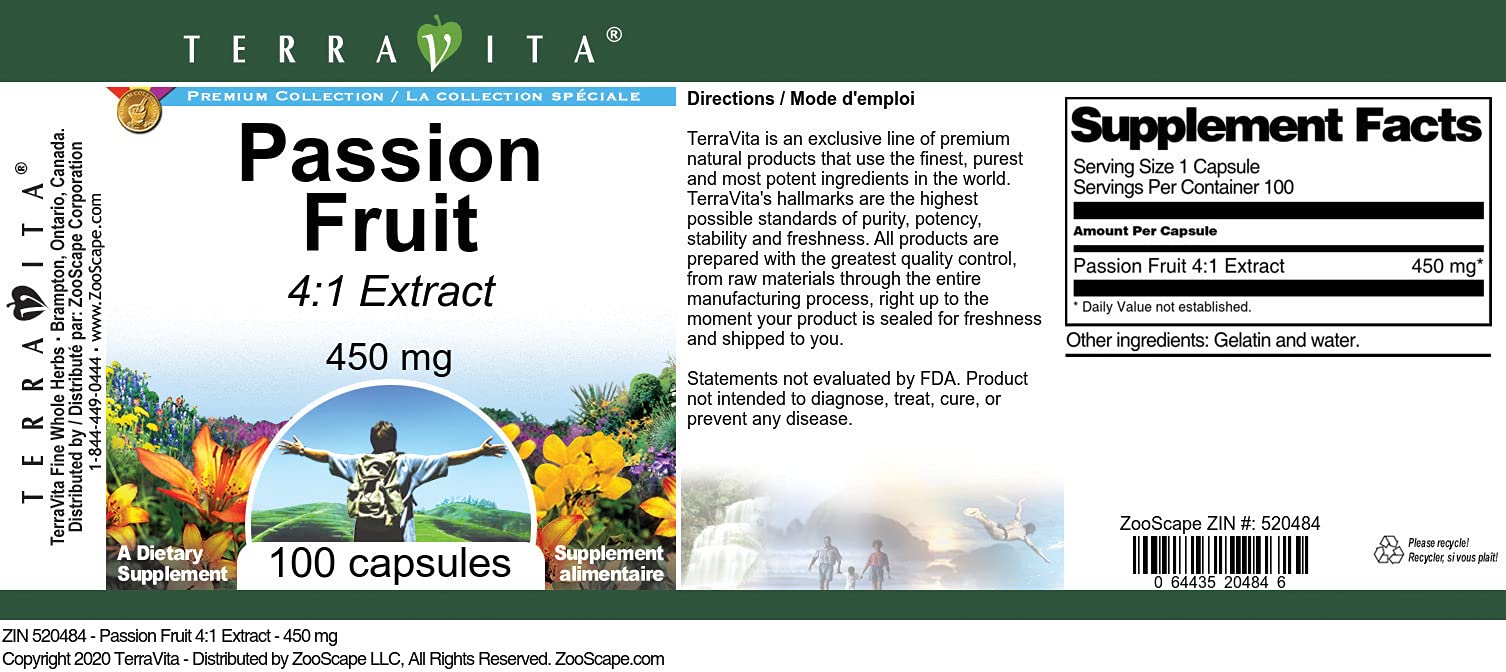 Passion Fruit 4:1 Extract - 450 mg (100 Capsules, ZIN: 520484)
