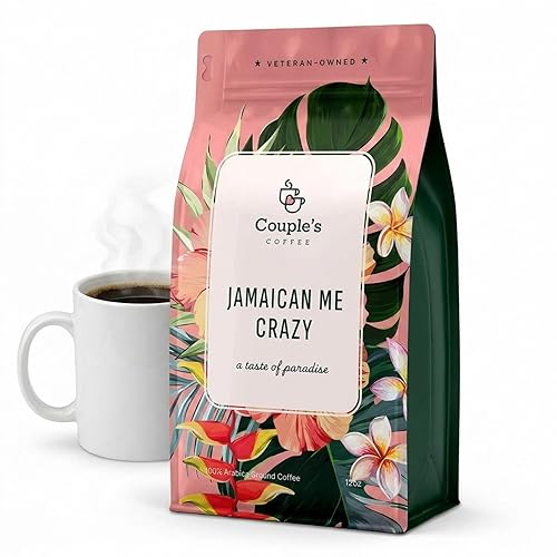 Couple's Coffee Jamaican Me Crazy Ground Coffee, Vanilla Hazelnut & Rum Flavored Medium Roast Coffee, 100% Arabica Coffee, Supports Military Families