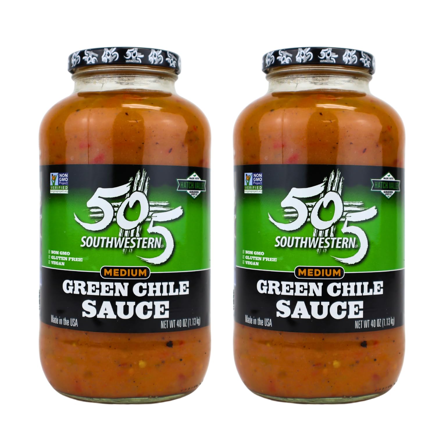 505 Southwestern Hatch Valley Medium Green Chile Sauce 40oz | Certified Non-GMO, Gluten Free & Vegan | Flavorful Hatch Valley Sauce for Eggs, Pork
