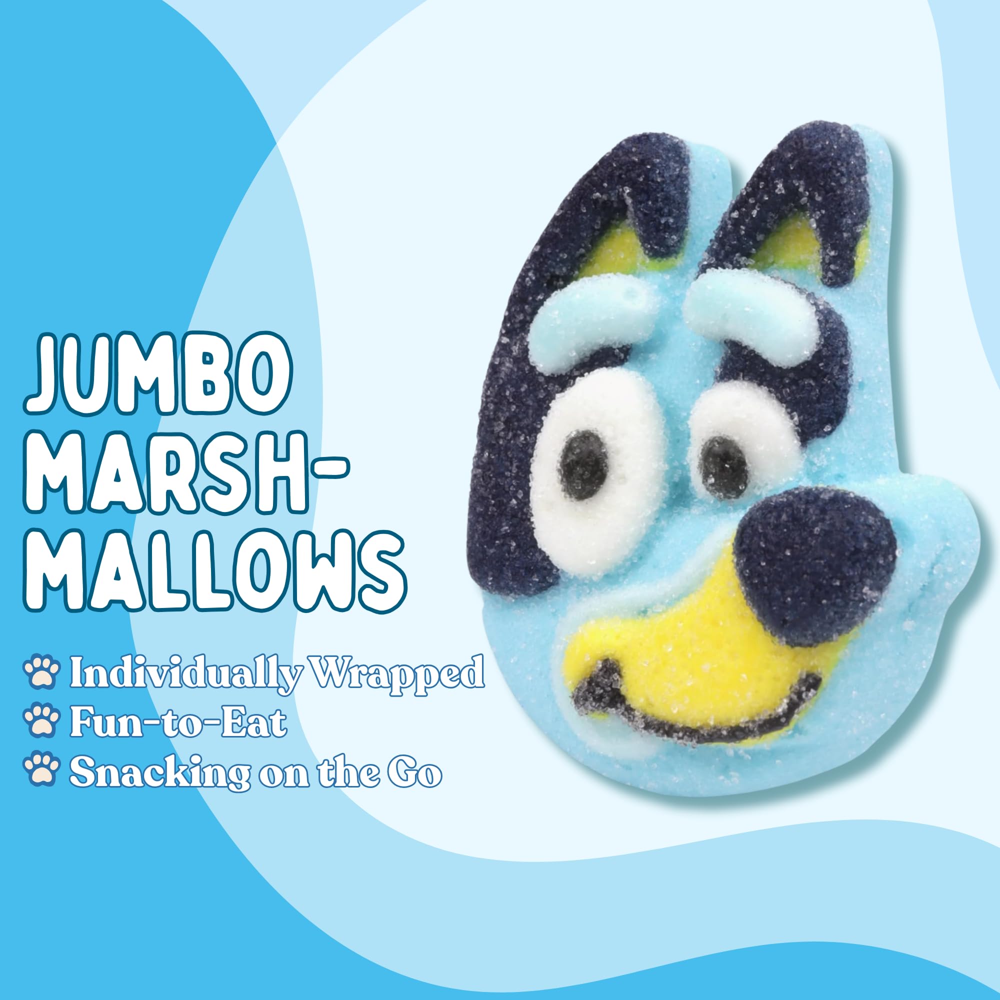 Bluey Candy Jumbo Marshmallows, Sugar Coated Treats, Individually Wrapped Pieces, 4 Count Box