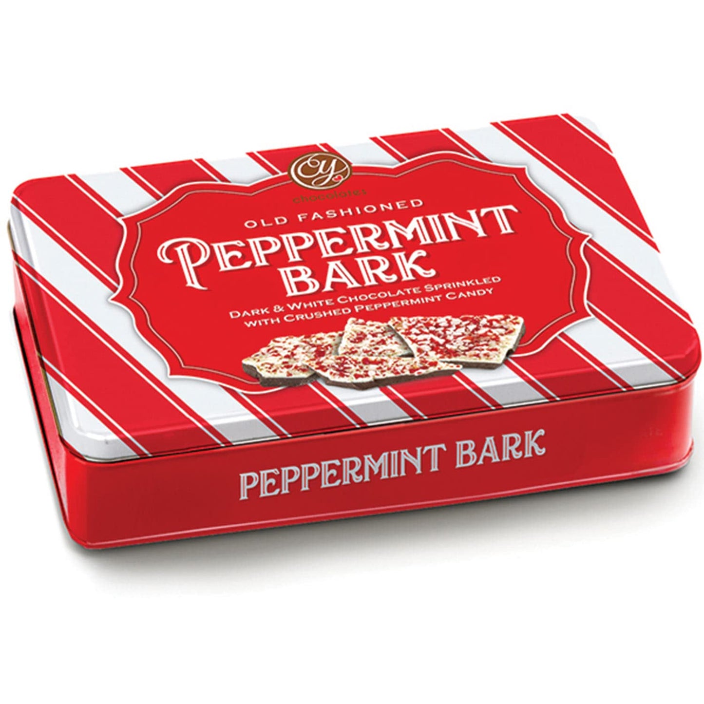 A Gift Inside CY Chocolates Handmade Dark and White Layered Peppermint Bark Tin for Christmas, Holiday Gift