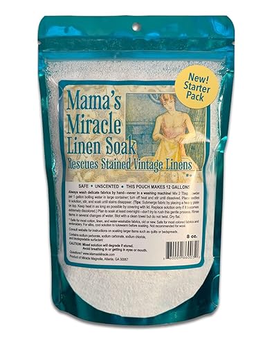 Mama's Miracle Linen Soak NEW! Starter Pack (8 oz), Gentle Stain Remover for Vintage and Antique Fabrics Makes 12 gallons of Soaking Solution