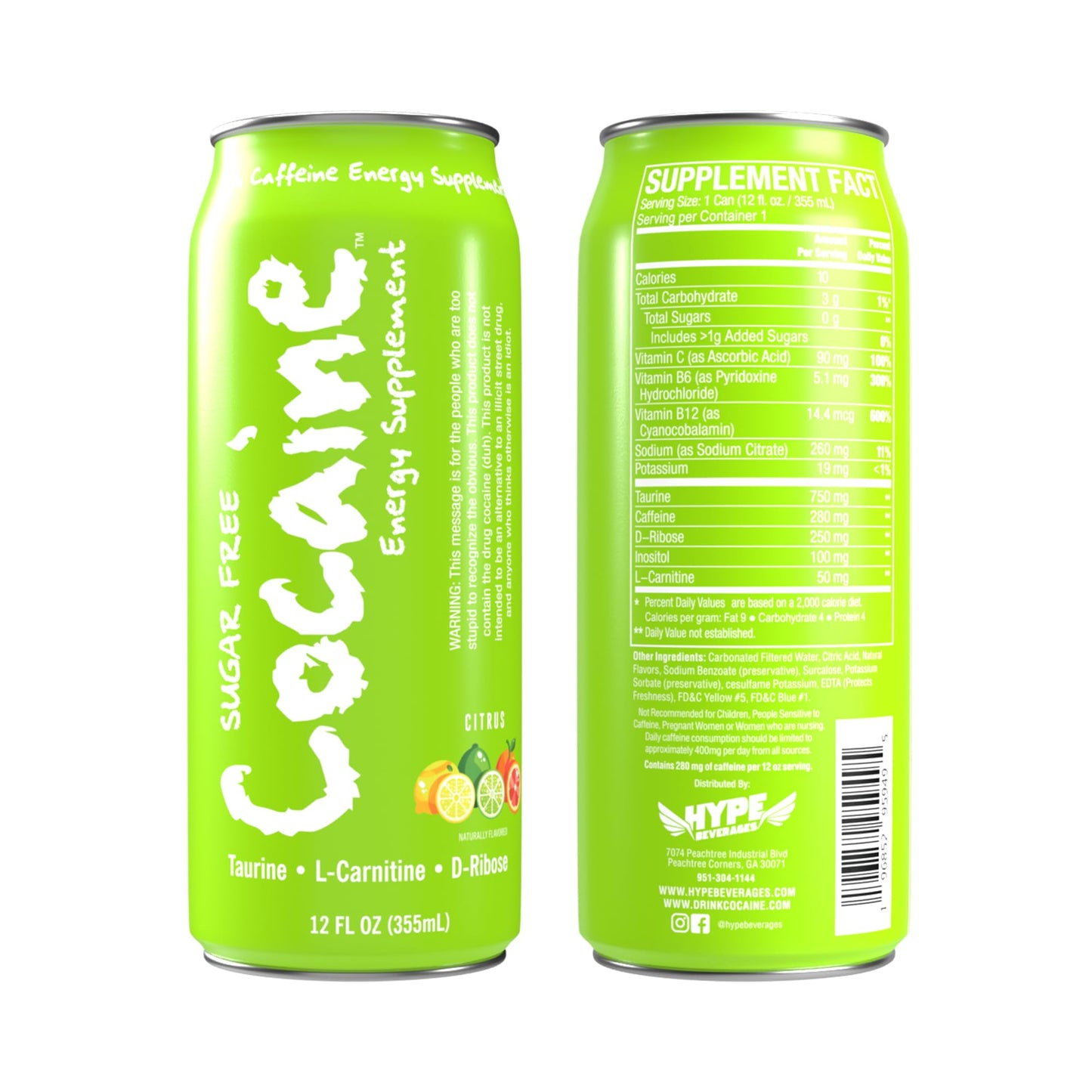 Hype Beverages Official 280mg Caffeine Energy Drink Sparkling Citrus, Sugar Free - Energy Boost with Healthy Energy Drinks with Vitamin C, B6, B12