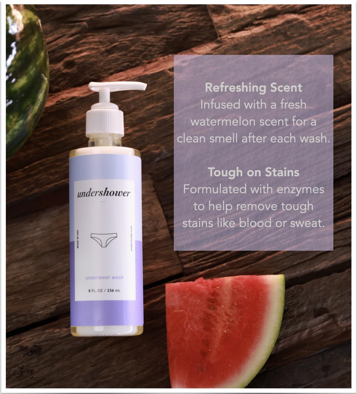 Underwear detergent designed to wash your underwear by hand in the shower or sink. Removes bad odors and blood stains. Good for 75 to 150 washes