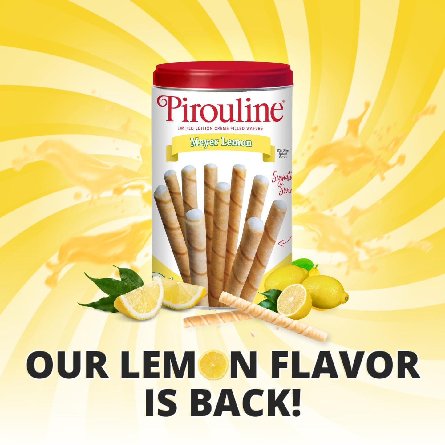 Pirouline Creme Filled Wafers Cookies - Meyer Lemon Flavored - 14.1 ounce (400 gram) Can