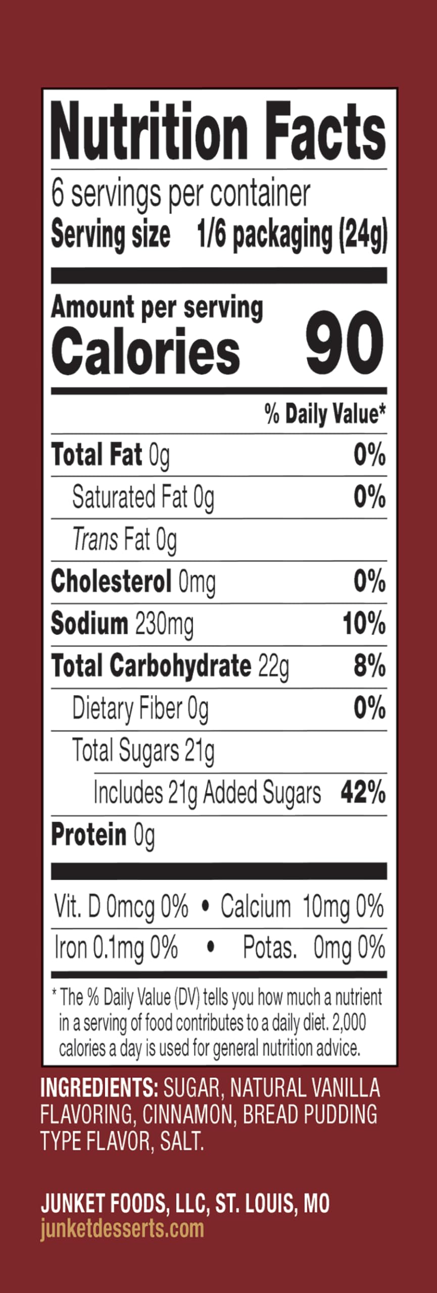 Junket Cinnamon Bread Pudding Mix, 5 oz, Makes 6 Servings