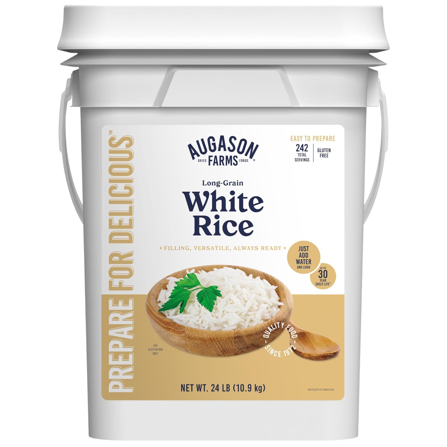 Long-Grain White Rice Emergency Food Supply, 242 Servings, 30 Year Shelf Life, Certified Gluten Free Rice - Dehydrated Meals, Survival Food Camping