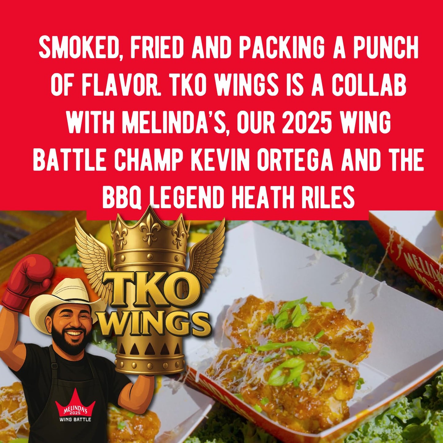 Melinda’s TKO Wing Recipe Kit - Championship Flavor Set with Japanese BBQ Sauce, Chipotle Pepper Sauce, Heath Riles Garlic Jalapeño Rub, and Recipe