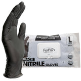 ForPro Professional Collection Disposable Nitrile Gloves, Chemical Resistant, Powder-Free, Latex-Free, Non-Sterile, Food Safe, 4 Mil, Black, Large