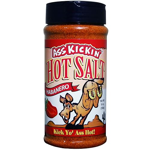 ASS KICKIN' Habanero Hot Spicy Salt - 14 oz. Shaker Jar - Perfect Flavored Salt for Popcorn Seasoning, Margarita Salt and French Fry Seasoning