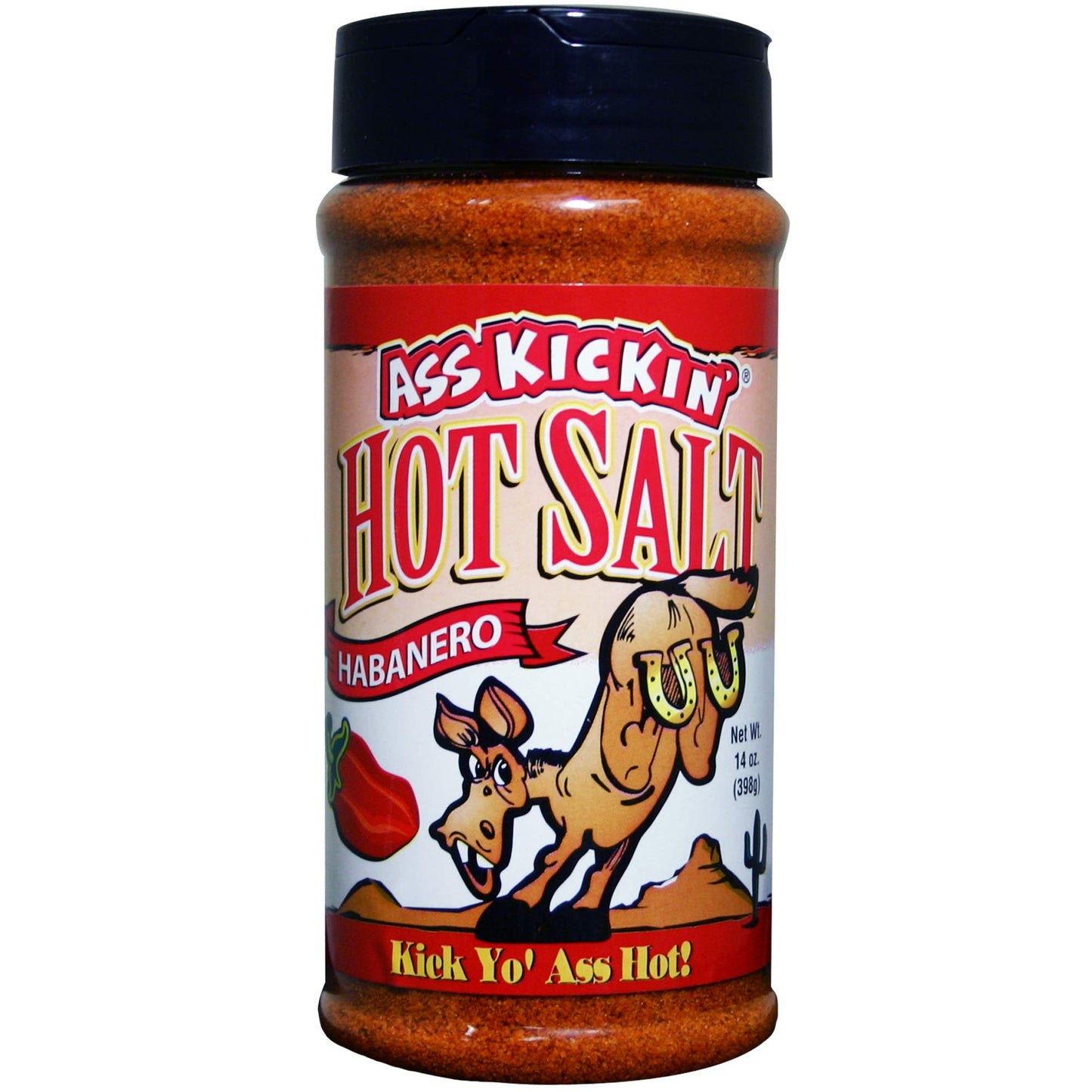 ASS KICKIN' Habanero Hot Spicy Salt - 14 oz. Shaker Jar - Perfect Flavored Salt for Popcorn Seasoning, Margarita Salt and French Fry Seasoning