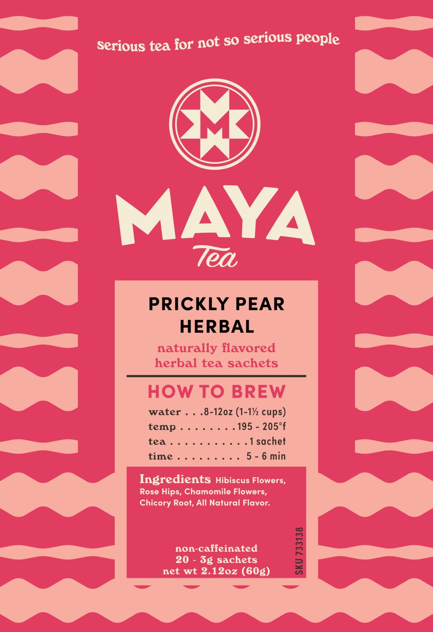 Maya Tea Prickly Pear Natural Flavor Herbal Tea Sachets, No Caffeine, Hibiscus & Chamomile Flowers with Rose Hip & Chicory Root, Pack of 20