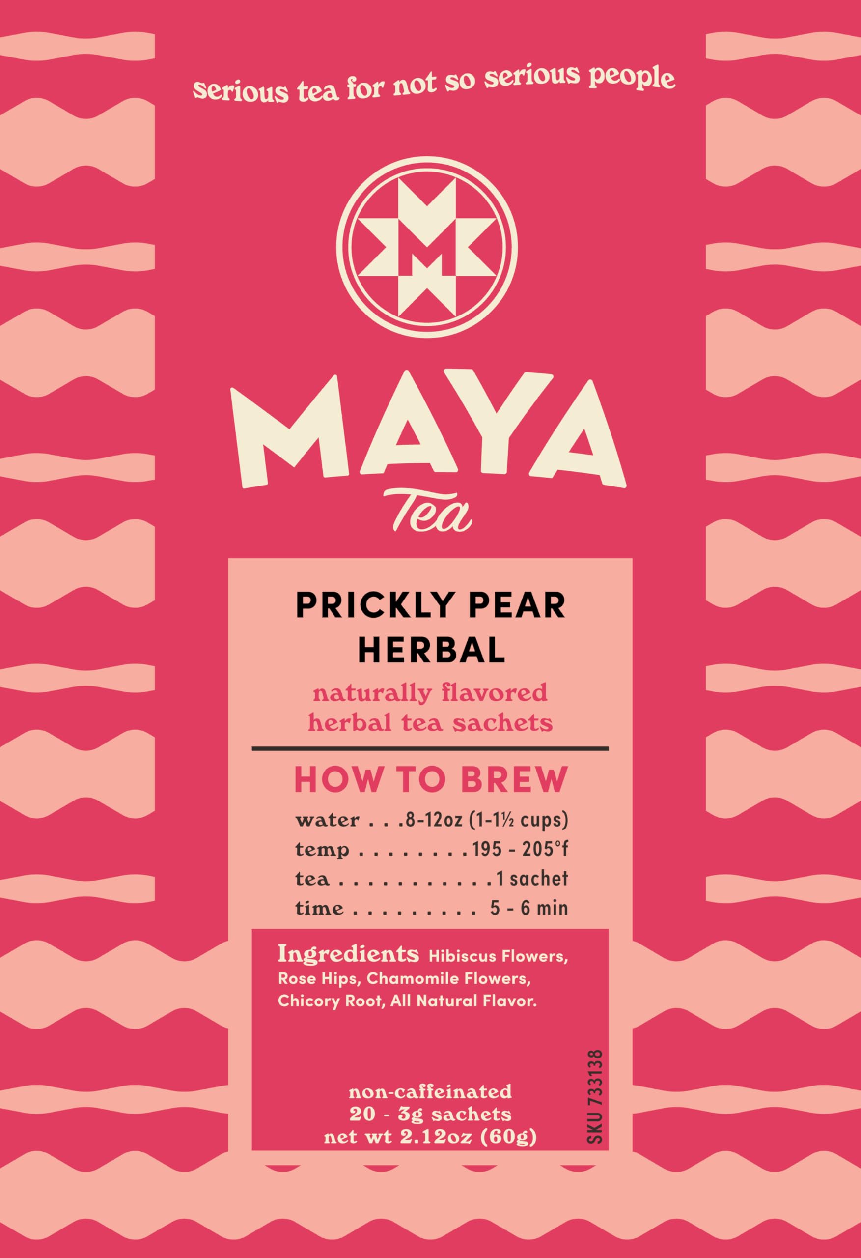 Maya Tea Prickly Pear Natural Flavor Herbal Tea Sachets, No Caffeine, Hibiscus & Chamomile Flowers with Rose Hip & Chicory Root, Pack of 20
