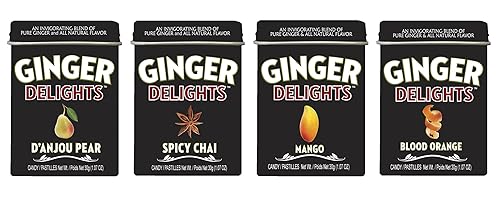 Ginger Delights Four Flavor Variety Pack | Genuine Ground Ginger Root, Natural Flavors | Kosher Certified, Vegan, Gluten Free | Aspartame & Xylitol