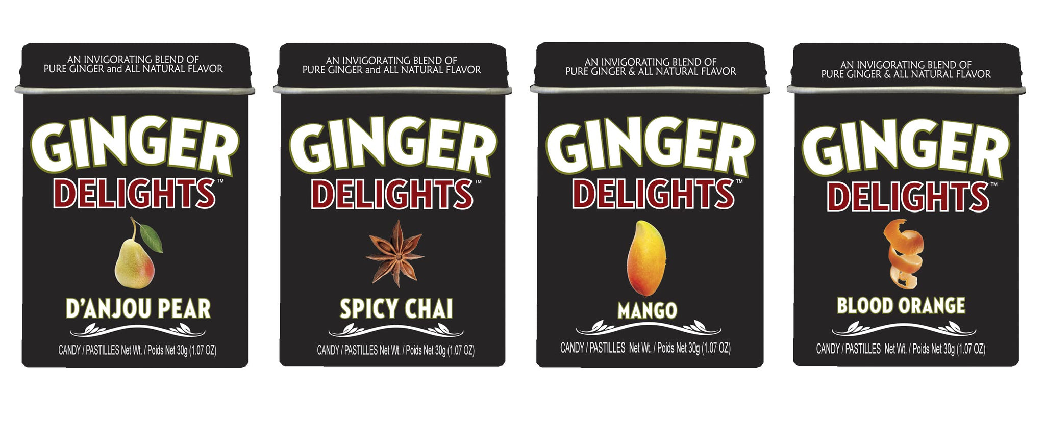 Ginger Delights Four Flavor Variety Pack | Genuine Ground Ginger Root, Natural Flavors | Kosher Certified, Vegan, Gluten Free | Aspartame & Xylitol